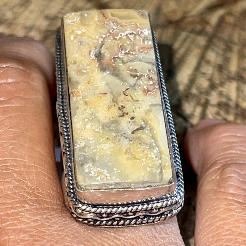 Large Crazy Lace Agate Ring 6 1/2 - Picture 4 of 8
